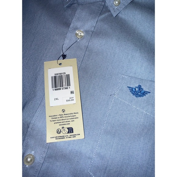 Dockers Mens 2XL Short Sleeve Button Down Shirt Blue No Wrinkle Classic Fit New - Picture 4 of 8